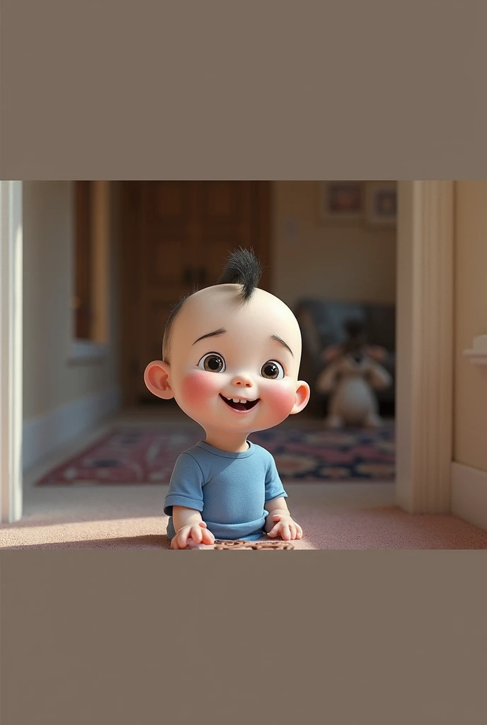 Cartoon character of a baby with spot on cheek blue shirt, animation character, stylized character, animation style rendering, 3d stylized, Arnold Maya rendering, Stylized 3D rendering, toon render screenshot, 3d character, 3d character, Stylized 3D render...