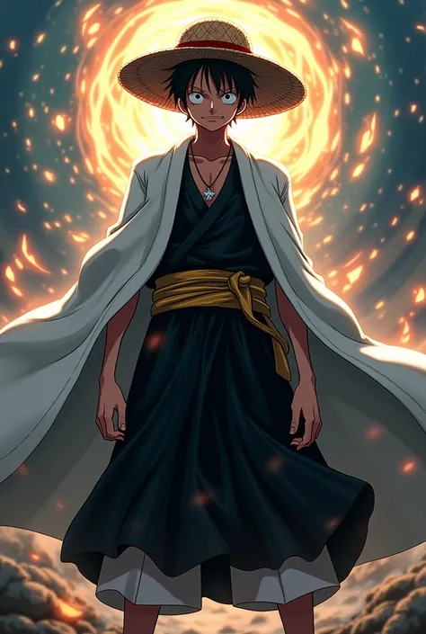 Crie uma imagem do personagem Luffy de one piece com o design do anime Bleach 