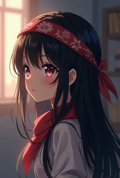 1 girl standing together black hair,, anime style, , 8k, super detail, high details, accurate, masterpiece, UHD, best quality, award winning, 4K looking at viewer emotionless expressionless mindless cowboy shot side view bandana on forehead looking at view...