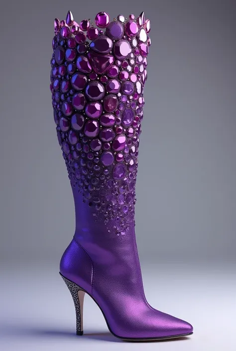 A purple-violet boot with a gradient of stones starting from the bottom with many stones 