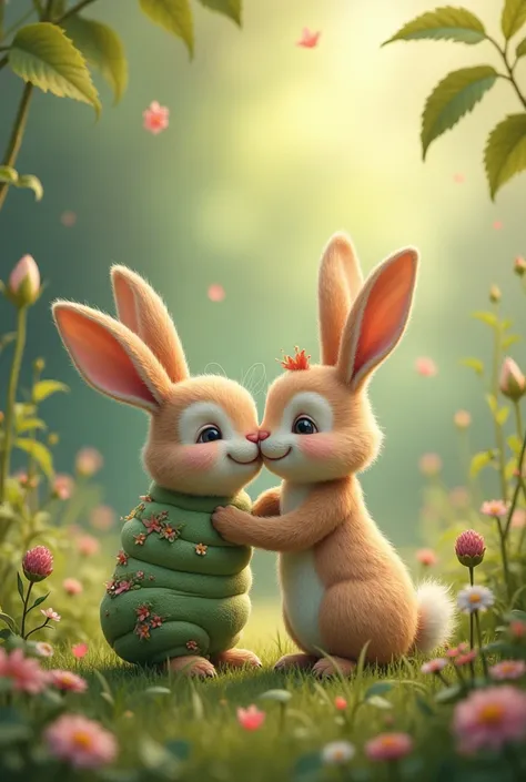  Rabbit and caterpillar kissing Without so many details 