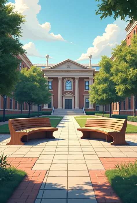 Make two half-moon benches in the middle of a school
