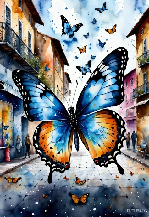 Painting of a unique, never been there butterfly . Trend Aquarell, detailed, realistic representation,  Streetstyle,  Astrology 