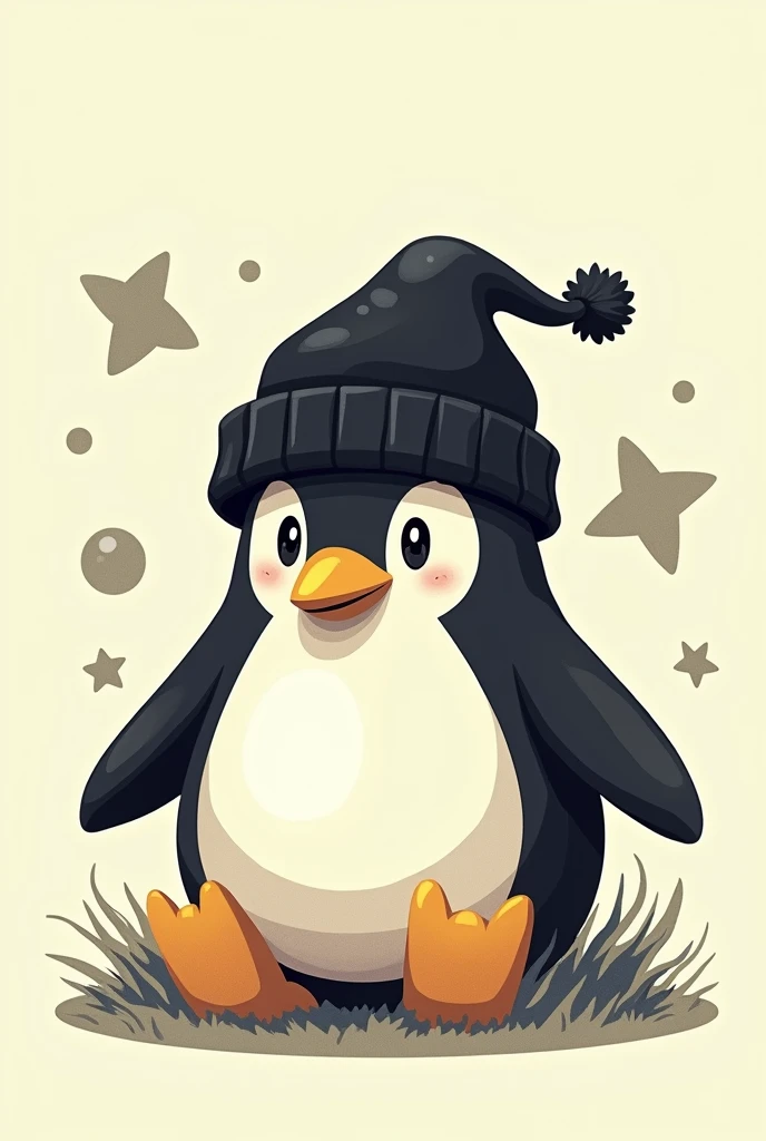 A penguin dressed up as Chara from Undertale wearing a black wool hat Abstract graphic