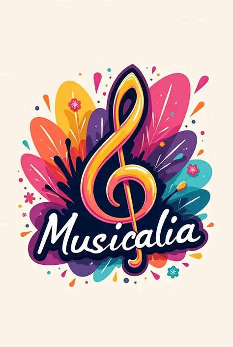 a logo that doesnt exist yet for a music festival called "MUSICALIA" using bright colors that brings joy and happiness