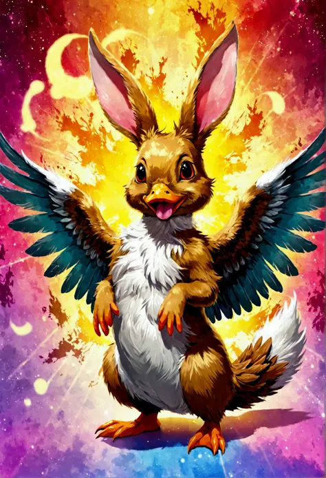 Wolpertinger made of duck + Hase + mouse + in bright colors + Anime-Series 