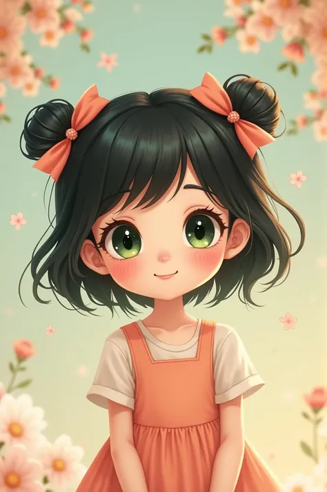 A cute black-haired girl with green eyes 