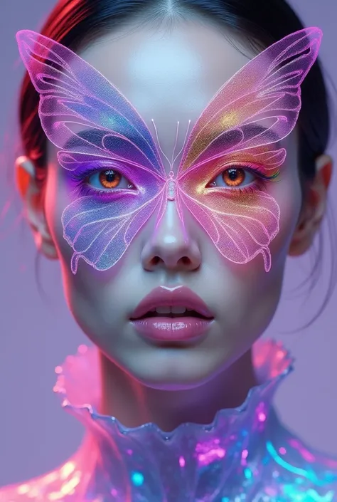 Colorful butterfly makeup , only with makeup , with futuristic design , only with makeup , lila, and pastel colors 