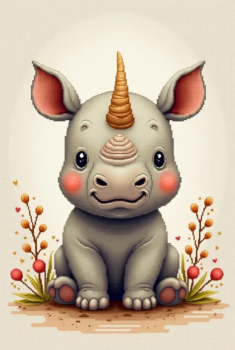 cute little rhino, scross stitch pattern
