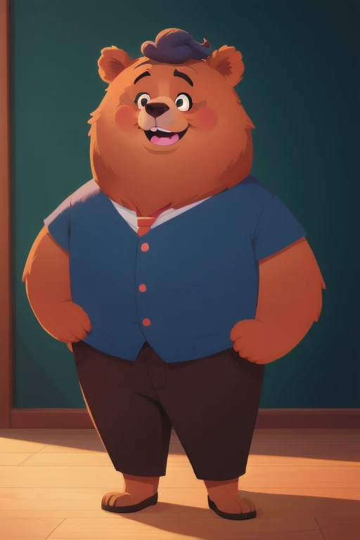 a bear teacher dressed as a teacher, cartoon style, whimsical, colorful, adorable, happy expression, masterpiece, 8k, ultra deta...