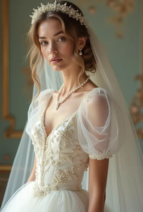 A wedding dress:
Fabric: Silk that enhances your body without being tight, transitioning into netting below the waist.
Fit: The dress shows off your curves while remaining comfortable and not overly tight.
Sleeves: Puff sleeves that are off the shoulders, ...