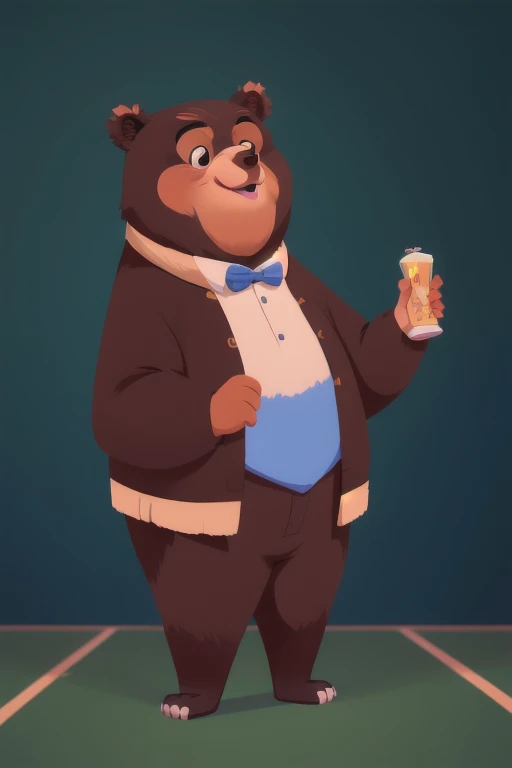 a bear teacher dressed as a teacher, 2d cartoon style, solo, whimsical, adorable, happy expression, masterpiece, 8k, ultra detailed, highly realistic, cinematic lighting, award winning digital art