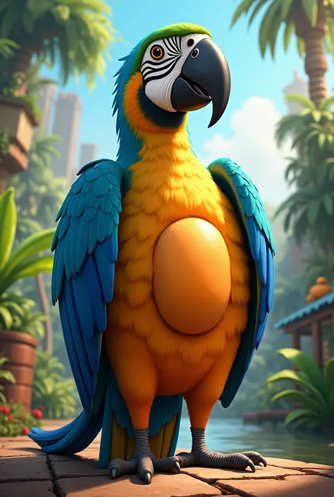 Make a picture of the bird from the movie BLUE with big testicles 