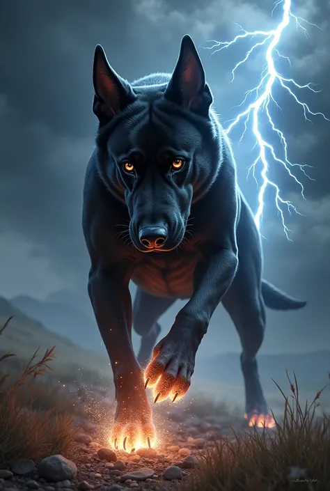 Image of a dog shooting lightning bolts