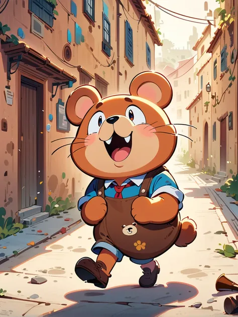 2d a bear teacher dressed as a teacher, 2d cartoon style, solo, whimsical, adorable, happy expression, masterpiece, 8k, cinematic lighting, award-winning digital art