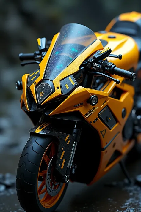 a close up of a barreet with a racing theme on it, detailed barreet, barre, tech barreet, barreet, intricate high tech barreet, stylized motorcycle barreet, motorcycle barreet, modern barreet, gold barreet, yellow barreet, barreets, tick barreet, full barr...