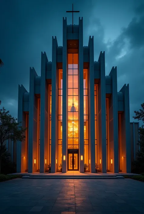 facade of a church, modern, chiaroscuro, cinematic lighting, drop shadow, social media composition, column lineup, three sided view, from above, from below, from behind, from side, satellite image, f/1.2, f/2.8, 360 view, masterpiece, high quality, highres