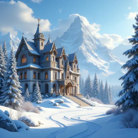 An era of dynasty and imagination, A very beautiful and elegant big house., snow, วิวภูเขาsnow