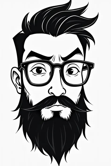 An animated Chinese person man with glasses and beard in black and white young thick