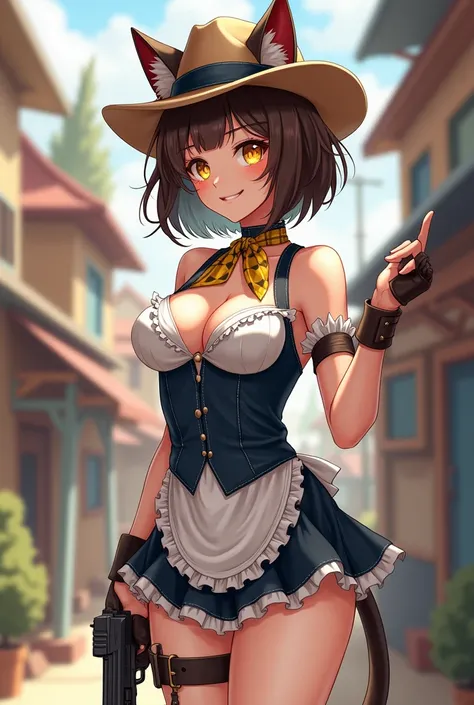 Clover is a human sexy hottest adult femboy in the world of fair complexion and short brown hair. Official art portrays Clover with yellow irises,showes she feet

Clover wears a cat maid costume colored black and white, presumably denim, They wear a pair o...