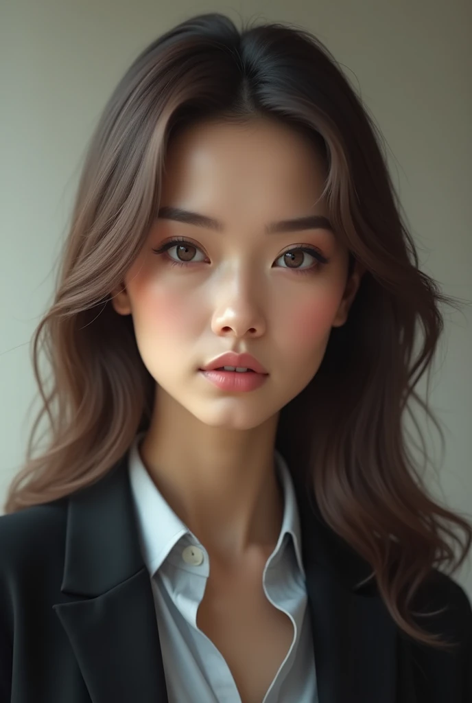 lawyer with light brown hair, small-nose, dark brown eyes, slim, middle lips 