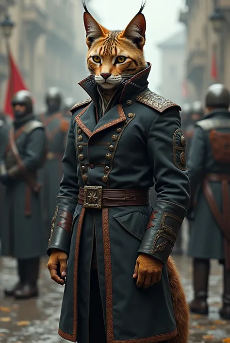 Khajiit from the game Skyrim, in modern Cossack uniform.