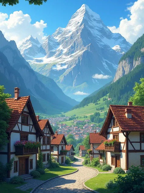 the picturesque village surrounded by mountains,