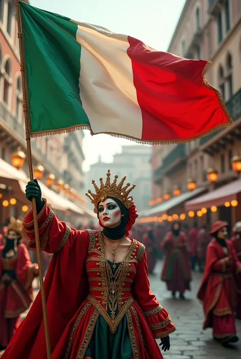 Italian flag and the Venice carnival celebration 