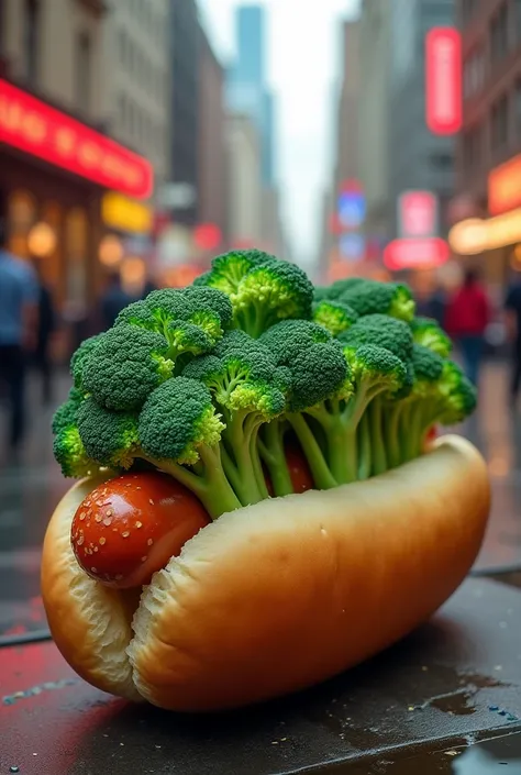 Hot dog combined with broccoli