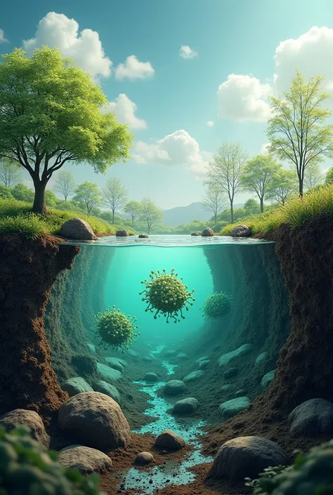 a rectangular image that demonstrates what Bioremediation is for the recovery of contaminated ecosystems: use of exogenous genes to produce these very useful microorganisms.
 