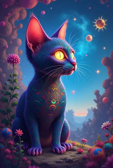 Psychedelic cat listening to music