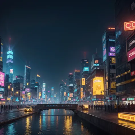 Cidade Digital e Econômica:"A digital city with pixelated skyscrapers and streets. Golden coins float above the buildings, symbolizing in-game currency. The scene is vibrant, with neon lights and a cyberpunk aesthetic, emphasizing the game’s economy and re...