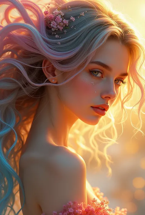 beautiful (zxzxberna), intricate colorful hair with , sunlight, beautiful lighting, vibrant lighting, intricate, highly detailed, elegant, smooth, by Ruan Jia and Artgerm and Anton Fadeev,  