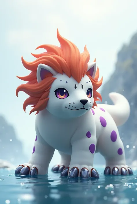  Digimon,Gomamon white Sea lion with purple markings,an orange-red mane,and large claws 