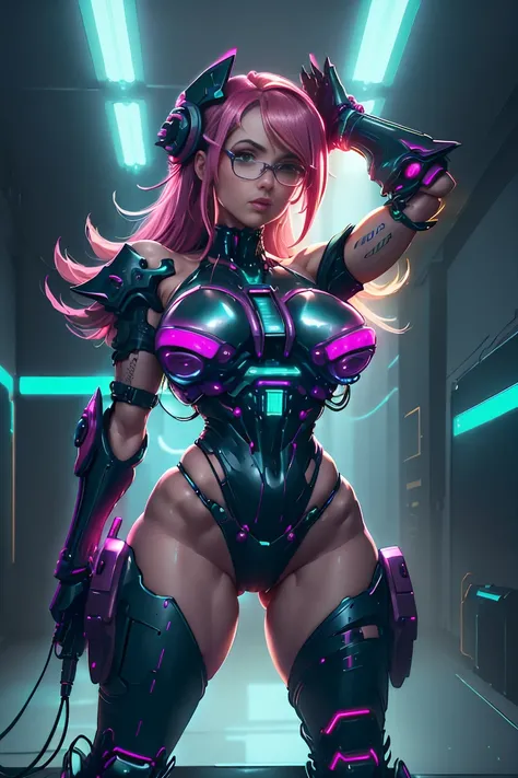 Luces de neón Cyberpunk AI en la sala de juegos Cyberpunk AI，(((Haz que tus pechos dupliquen su tamaño))),Conviértete en el Posirian Coschoum perfecto, tiene escote, tiene escote, súper malvavisco, tiene escote, Temperamento súper dulce, Bob corto de malla...