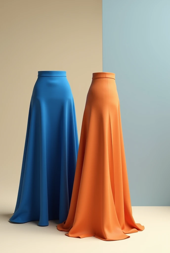 Skirt design front and back. Blue and orange beige palette