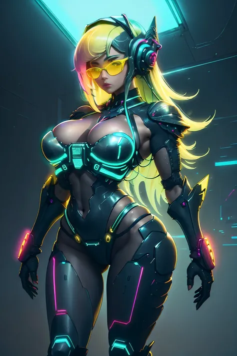 Luces de neón Cyberpunk AI en la sala de juegos Cyberpunk AI，(((Haz que tus pechos dupliquen su tamaño))),Conviértete en el Posirian Coschoum perfecto, tiene escote, tiene escote, súper malvavisco, tiene escote, Temperamento súper dulce, Bob corto de malla...