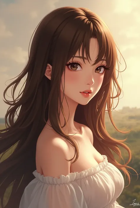 Beautiful brunette anime woman