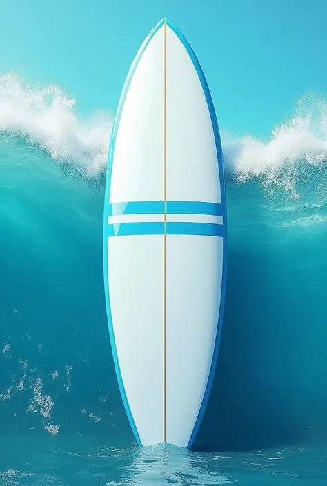 A white Fish Surfboard with blue retro stripes