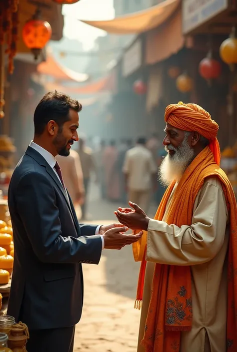 a manager Giving money to a ghee shopkeeper