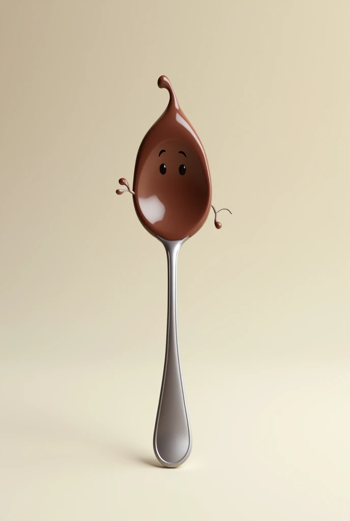 A SPOON THAT HAS CHOCOLATE ONLY ON THE TOP AND THAT IS ANIMATED
