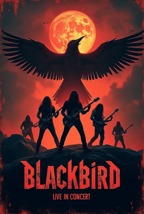 rock concert poster, rock metal legends live in concert promo poster with the text "Blackbird"