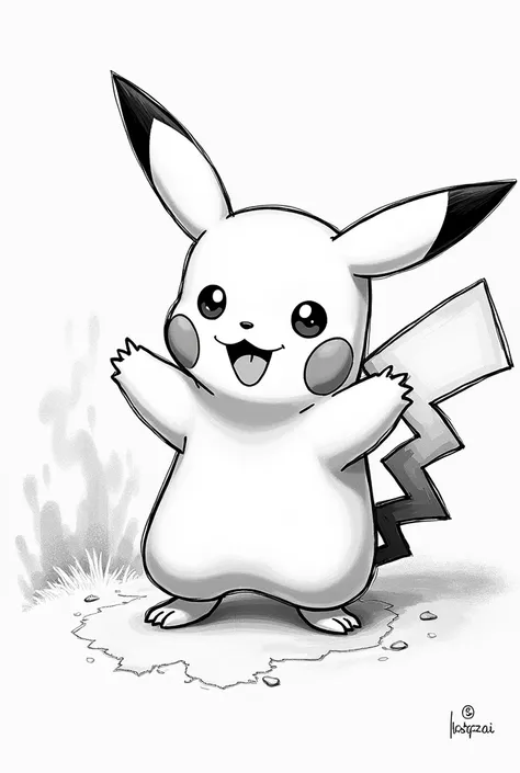 Make me a 2d black and white pikachu playing pokemon card