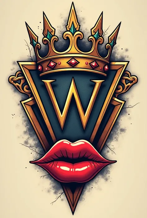 Create a tattoo that combines a crown, with a W and some lips