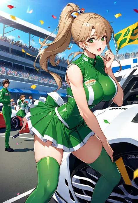 ((Perverted scenes of men and women having sex)),Highest quality, Great quality, 16K, Unbelievably absurd, Very detailed, 2.5D, delicate and dynamic, (Makoto Kino),blue sky, Confetti, Racing Car, flag, Small face, Very delicate facial expressions, Delicate...