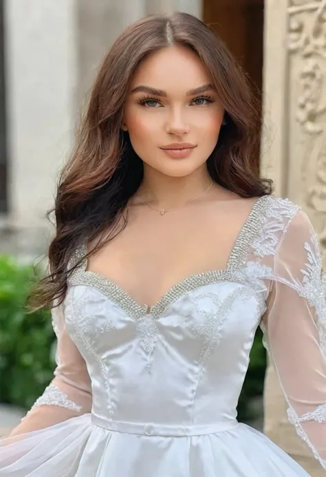 ((Photo medium distance:1.35)), ((Best resolution:1.4)), ((high quality:1.2)), (Work of art), 8k, extremely detailed, ((High detail:1.2)), Solo, ((HotLexi Slavic female with 2)), (dress), (perfect body), (square-shaped defined pretty face:1.35),