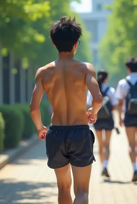 1boy、Cute, handsome, 1 man、Japanese male, 、handsome man、Mash Hair、Completely naked、Full nudity、erection、Huge penis、Highest quality、Realistic、beautiful、Sad look、Photorealism、Running in the schoolyard、A student in uniform with a smartphone follows behind.、完全...