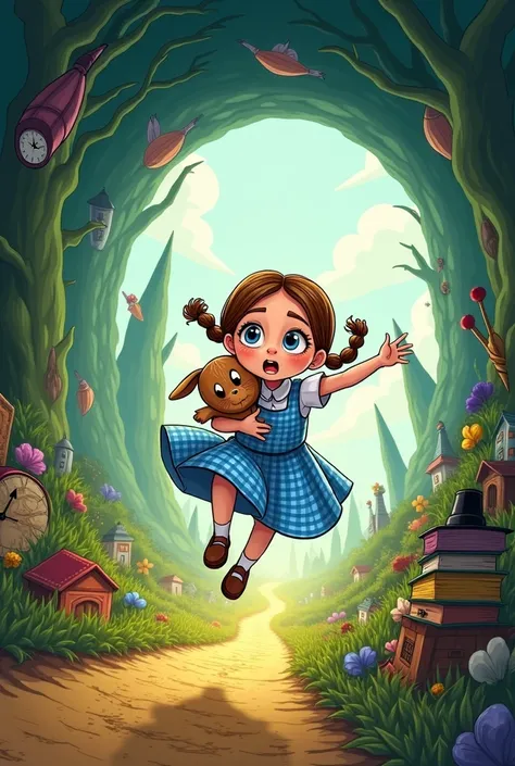 Dorothy de O magico de Oz caindo versao cartoon