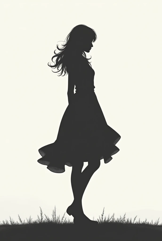 Simple 2d shadow of a young female mage from behind. Just the silhouette.