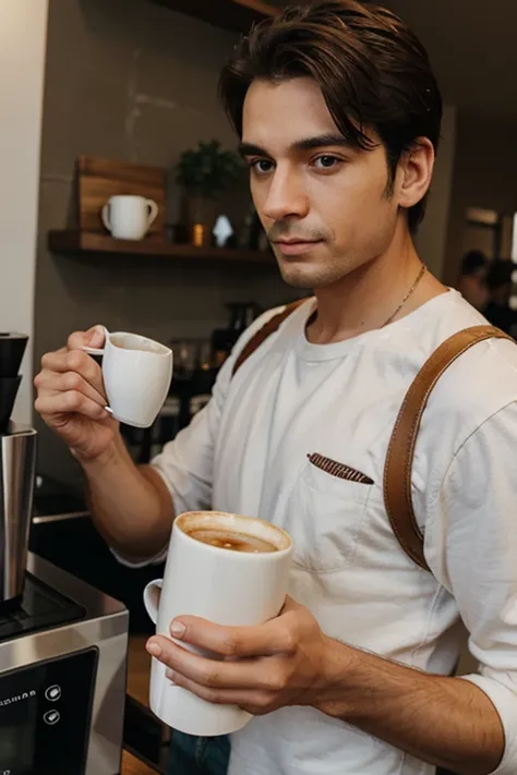 random guy holding a half full cup of coffee